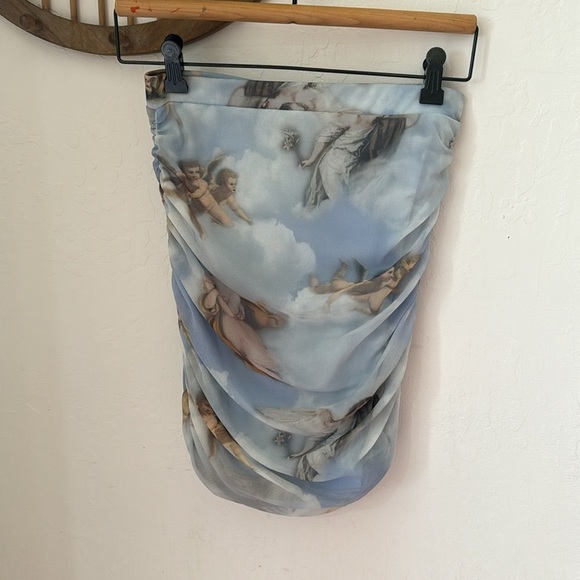 Fashion Nova Pastel Blue Cherub Angel Print Mesh Mini Skirt Medium - Picture 3 of 8